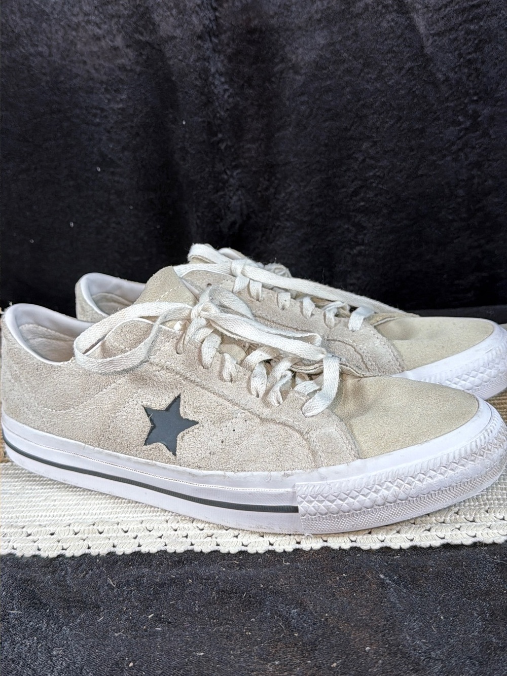 Converse One Star Suede Low-Top Sneakers in Light Beige with Black Star